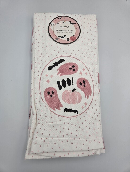Other - Colordrift Pink Halloween 'Boo!' Kitchen Towel Set Of 2 Nwt